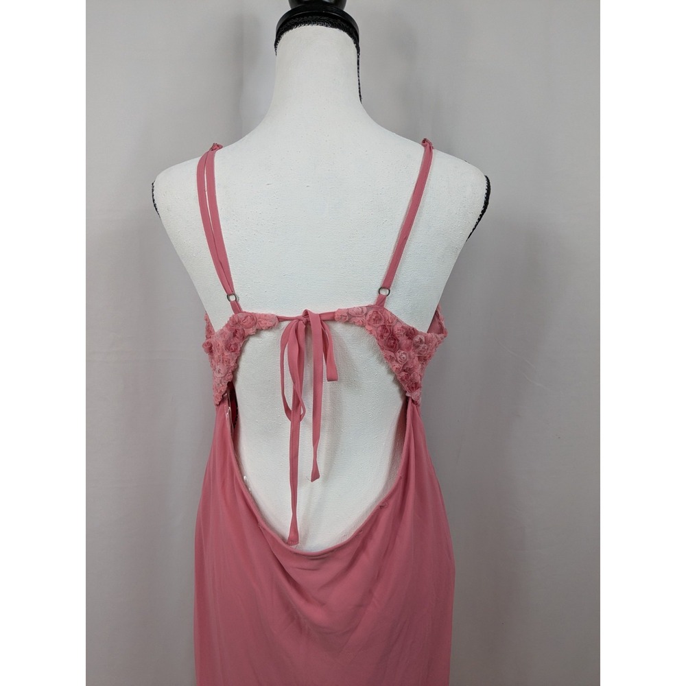 Y2K Babydoll Fairy Milkmaid Coquette Mesh Maxi Dress Roses Pink Prom 90s A055 - Picture 9 of 10